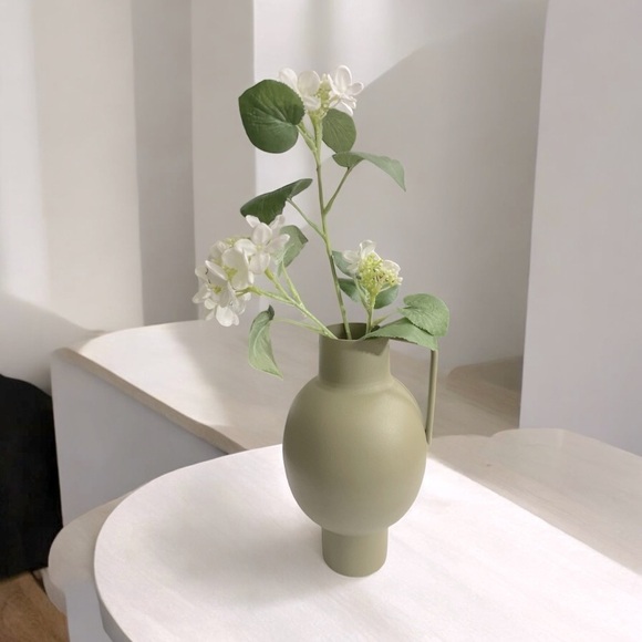 Bloomingville Textured Metal Vase with Handle, Sage Green Metal Vase, MCM Vase - Picture 2 of 9